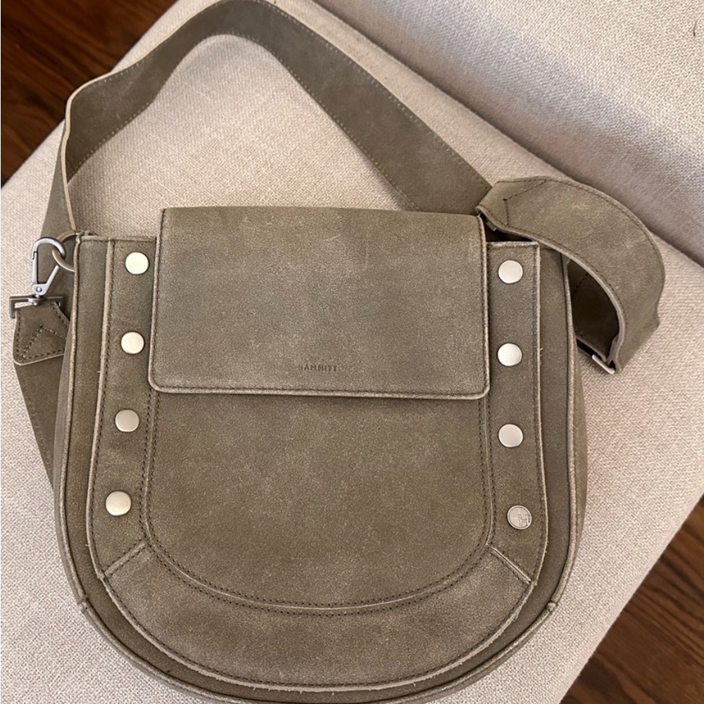 Hammitt Kayce Saddle Purse in Nubuck and Brushed Silver Medium